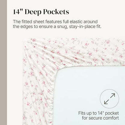 Modern Threads Printed 3-Piece Extra Soft Bedding Sheets & Pillowcase Set, Deep Pocket up to 16 inch Mattress Kashmir Rose Twin