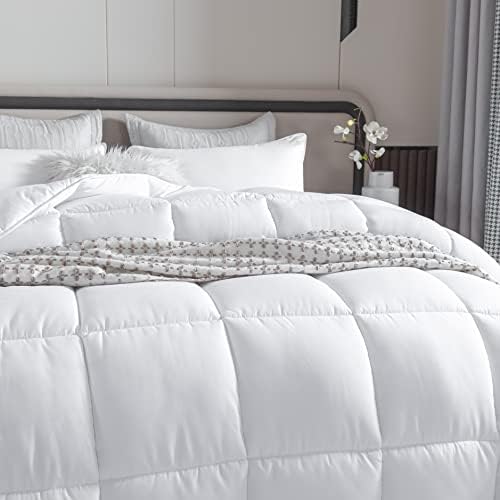 Winter Extra Warm White Cal King Size Down Alternative Comforter, Heavyweight All Season Fiberfill Comforter Duvet Insert 108x98 with Corner Tabs - Ultra Soft Brushed Microfiber Shell