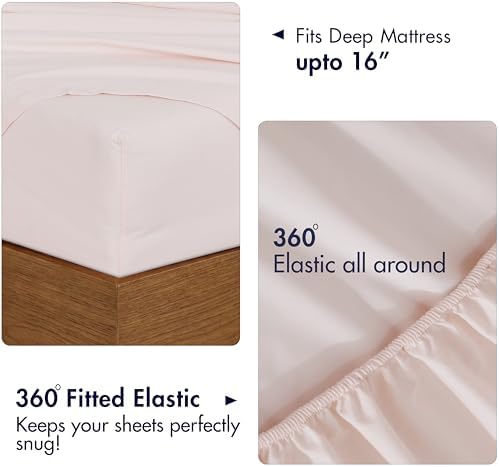 RUVANTI 100% Cotton Full Sheet Set, Percale Full Size Sheets, Soft Peach