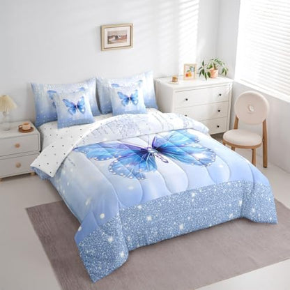 Feelyou Butterfly Queen Size Comforter Set with Sheets for Kids Boys Girls