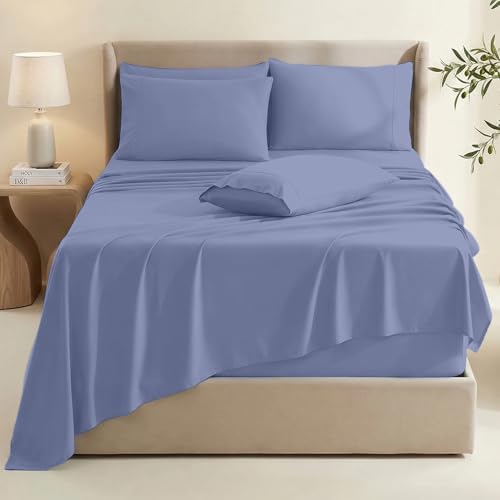 Hearth & Harbor Extra Deep Pocket Sheets - Fits Mattress 18-24 Inches Deep - Extra Deep Pocket California King Size - 6 Piece Cal King Sheets - Cal King, Steel Blue
