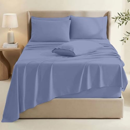 Hearth & Harbor Extra Deep Pocket Sheets - Fits Mattress 18-24 Inches Deep - Extra Deep Pocket California King Size - 6 Piece Cal King Sheets - Cal King, Steel Blue