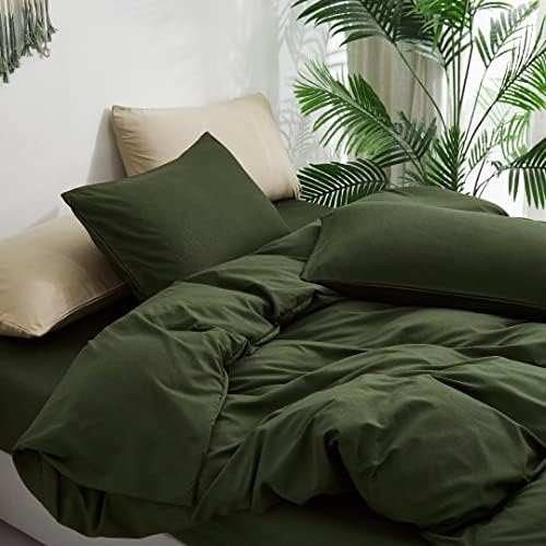 Wellboo Dark Green Comforter Sets King Size Solid Army Green Boho Bedding