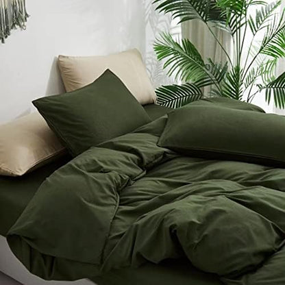 Wellboo Dark Green Comforter Sets King Size Solid Army Green Boho Bedding