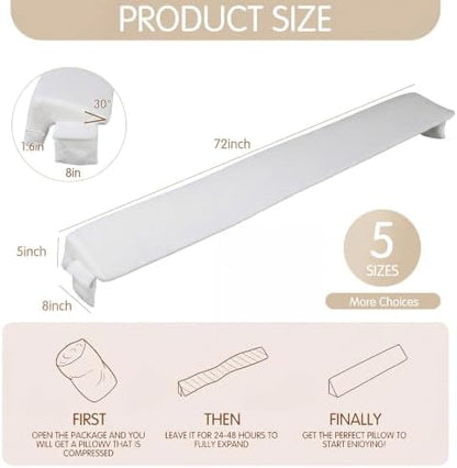 Novabright 72"x8"x5" Bed Wedge Pillow Gap Filler for Headboard Gap Filler Bed Wedge Pillow with Side Pocket Gaps Mattress Wedges Gaps Fillers to Stop Items Falling Down, Removable & Washable (White)