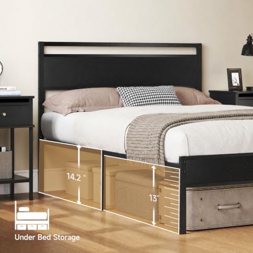 Easy Assembly 14 Inch Full Bed Frame w/ Wood Headboard&Footboard,No Noise