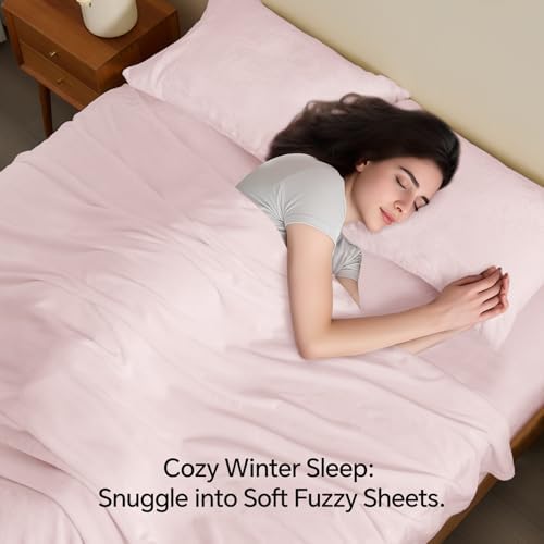 BEDELITE Flannel Sheets Full Size, Pink, 4 Pieces
