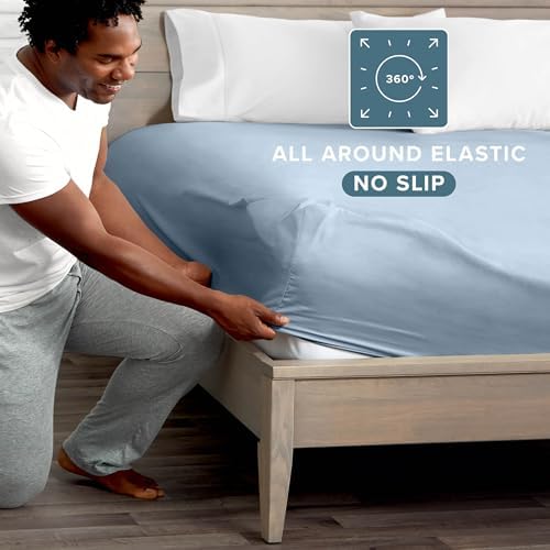 Bare Home Full XL Fitted Sheet - 1800 Ultra-Soft (Full XL, Dusty Blue)
