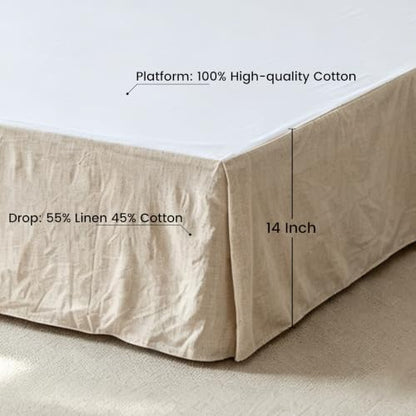 FALUCA Corner Split 14" Bed Skirt - Drop Linen Blend & Platform Pure Cotton, Wrap Around Tailored Drop Dust Ruffle for Farmhouse & Bedrooms, Breathable Cozy, Easy-Fit Bedding (King Linen 14")