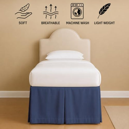eBeddy Linens Split Corner Dorm Bed Skirt Twin XL – 32 Inch Drop, 100% Microfiber, Extra Long Bed Skirt for College Dorm, Platform Style, Lake Blue Solid, Hidden Storage Solution, Easy Fit