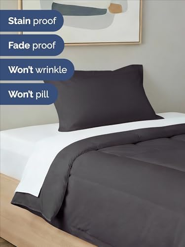 Twin Comforter Set - Dark Grey Bedding for All Seasons - 2 Piece Bed Set