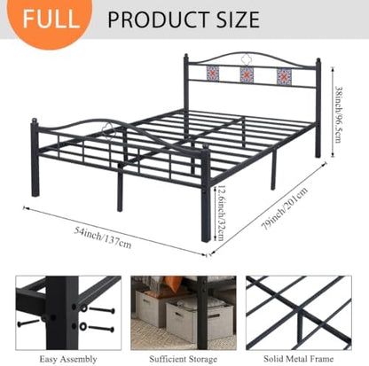 Full Size Bed Frame with Headboard Footboard, Victorian Metal Platform Beds
