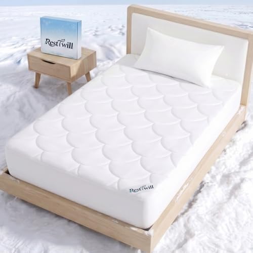 Cooling Mattress Pad Twin, Breathable Quilted Fitted Mattress Protector