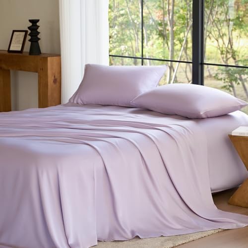 Sijo AiryWeight Tencel Sheet Set, 100% Lyocell Derived from Eucalyptus, Buttery Soft, Architectural Digest Best Cooling Sheets Winner - 4pc - 2 Pillowcases 1 Fitted 1 Top (Lavender, Full)