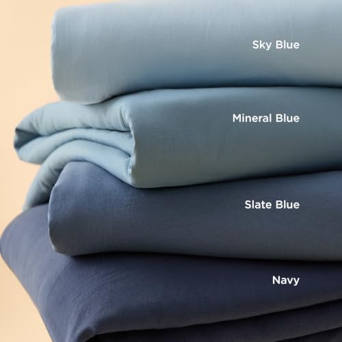 Bedsure Prewashed Cal King Duvet Cover, Cotton-Like Bedding Set, Dusty Blue