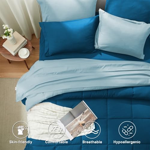 Anluoer Queen Comforter Set 7 Piece, Soft Bed in a Bag Queen Bedding Sets