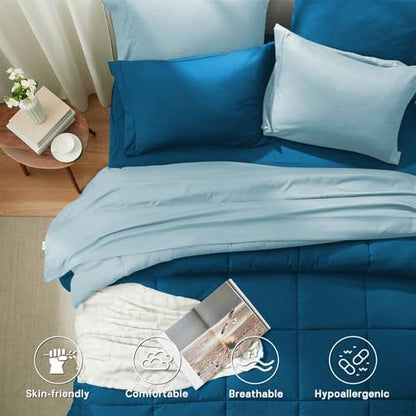 Anluoer Queen Comforter Set 7 Piece, Soft Bed in a Bag Queen Bedding Sets