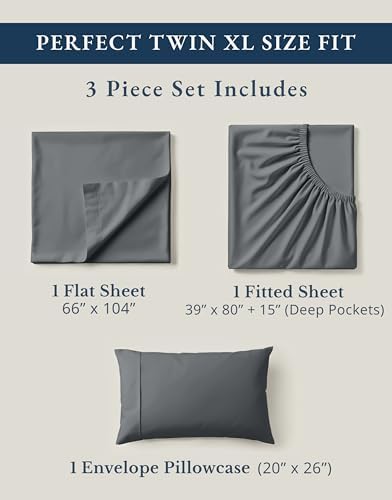 LANE LINEN Twin XL Sheet Set 100% Organic Cotton Cooling Soft - Charcoal