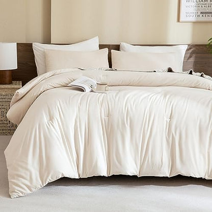 Paxrac Beige Super King Plus Comforter Set 128x120In, 3 Pieces Oversized King Comforter Set, Lightweight Solid Bedding Set, All Seasons Soft Fluffy Bed Set (1 Comforter & 2 Pillowcases)