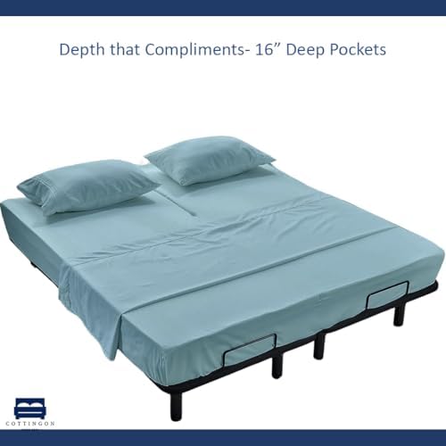 4 Piece Flex Head King Sheet Set 34" Top, 100% Egyptian Cotton, Light Blue