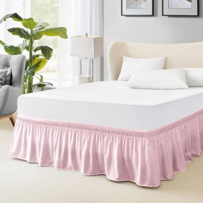 FreshCulture Queen Bed Skirt, Elastic Wrap Around Bed Skirt Queen Size, Bed Skirts for Adjustable Bed, Easy Fit with 18 Inch Drop Length, Hotel Quality Dust Ruffle for Queen Bed (Dusty Pink)