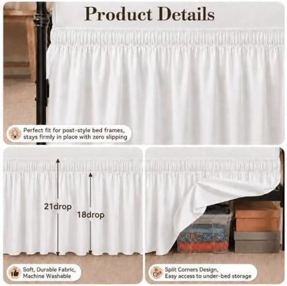 RIMELA Bed Skirt with Split Corners, King, 21 Inch Drop, White
