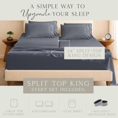 KARISSA MAE 6 Piece Luxury Bamboo Viscose 34" Split Top King Size Sheet Set