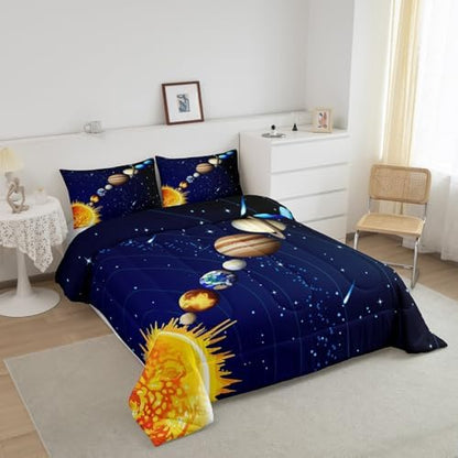 Erosebridal Boys Outer Space Down Comforter, Kids Galaxy Nebula Comforter Set Full Size, Starry Sky Cosmos Bedding Set for Children Girls, Solar System Starry Landscape Quilted Duvet, Blue Purple