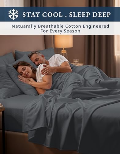 LANE LINEN Split King Sheets Sets for Adjustable Bed - Charcoal Swiss Dot