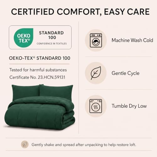 CozyLux Queen Comforter Set Emerald Green - 7 Pieces Bed in a Bag