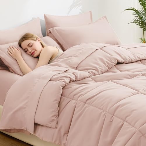Love's cabin Twin XL Comforter Set Blush Pink, 5 Pieces Twin XL Bed in a Bag, All Season Bedding Sets with 1 Comforter, 1 Flat Sheet, 1 Fitted Sheet, 1 Pillowcase and 1 Pillow Sham