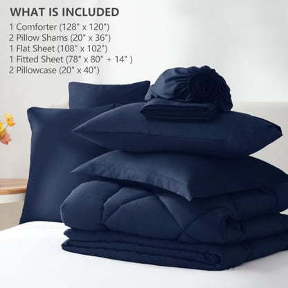 CozyLux Super King Plus Comforter Set 128"x120", 7 Piece, Navy