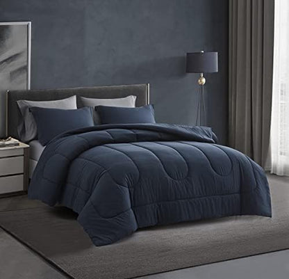 Maple&Stone Queen Comforter Set 7 Pieces Bed in a Bag Navy & Dark Grey