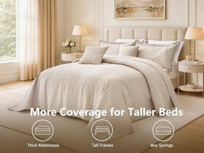 Oversized King Bedspreads 128x120, Grid Stitch, Taupe