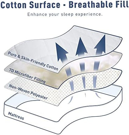 Sunflower Twin Mattress Pad for College Dorm, Cotton Mattress Cover, Thick