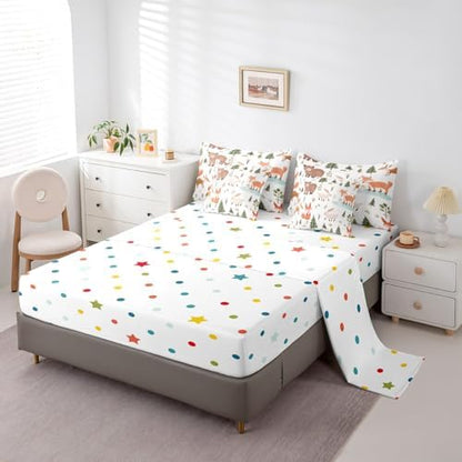 Feelyou Cartoon Animals Comforter Set 7 Pieces Twin Size Cute Zoo Bear Fox Rabbit Bedding Set for Boys Girls Nature Bed in a Bag with Comforter, Sheets, Pillowcases & Cushion Covers