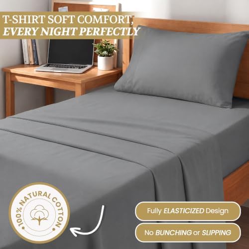 Twin XL Cotton Knit Jersey Sheet Set, 15" Deep Pocket, Light Grey, 3Pc