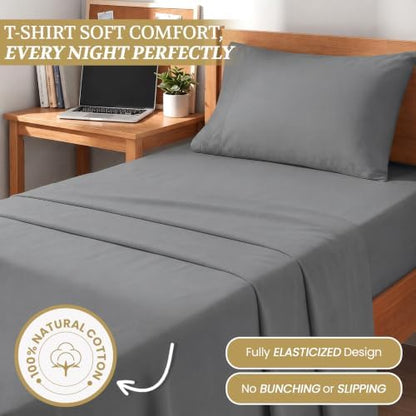 Twin XL Cotton Knit Jersey Sheet Set, 15" Deep Pocket, Light Grey, 3Pc
