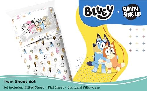 Sunny Side Up Bluey & Friends Twin Sheet Set - 3 Piece Kids Bedding Set Includes Pillow Cover - Super Soft Microfiber Sheets