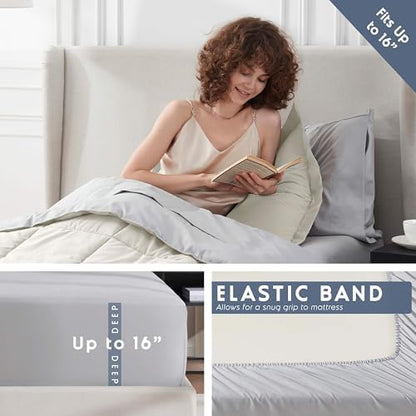 Nestl 7 Piece Twin XL Comforter Set – Off White Reversible Bed in a Bag – Complete Twin XL Size Bedding Set with Sheets, Set of 2 Cooling Pillows, Pillowcase and Sham