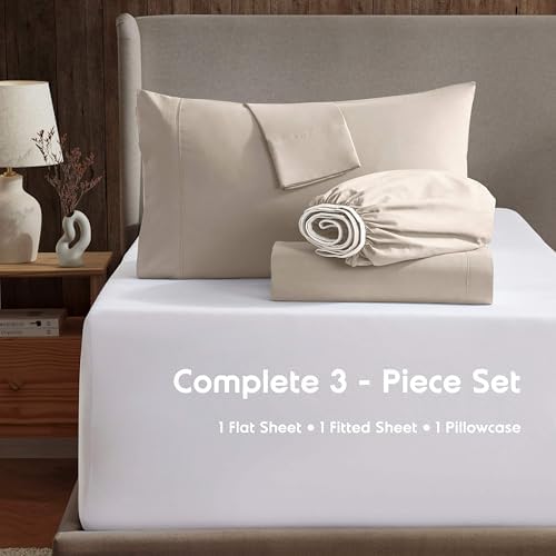 Nestl Twin XL Sheet Set - Bed Sheets - Beige Cream - 3-Piece Deep Pocket