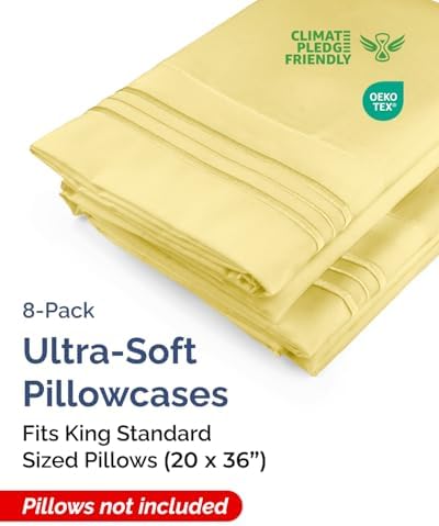 King Standard Pillow Cases Set of 8 - Ultra Soft Pillowcase Covers - Yellow