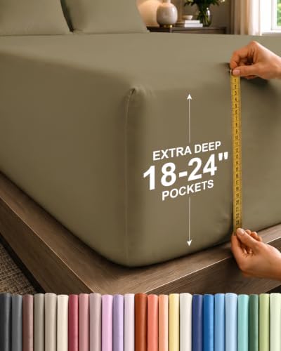 CGK Linens Extra Deep King Fitted Sheet - Fitted Sheet Only - Khaki