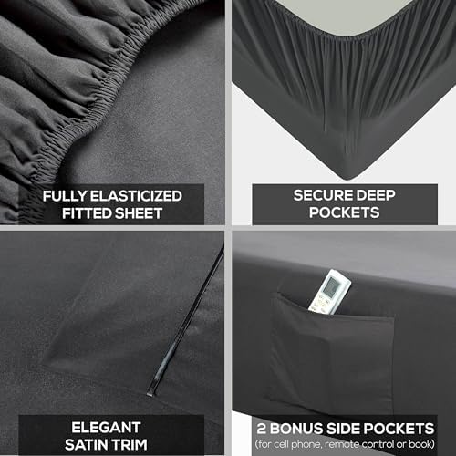 Mueller UltraTemp 6 PC Queen Sheet Set - Ultra-Soft Luxury Series, Cooling & Breathable Hotel Luxury Bed Sheets, Deep Pocket Wrinkle-Free Oeko-TEX, Dark Gray