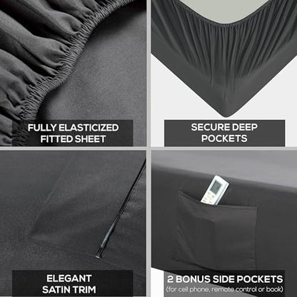 Mueller UltraTemp 6 PC Queen Sheet Set - Ultra-Soft Luxury Series, Cooling & Breathable Hotel Luxury Bed Sheets, Deep Pocket Wrinkle-Free Oeko-TEX, Dark Gray