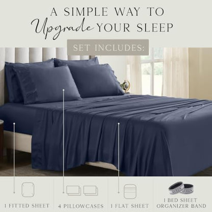 KARISSA MAE 6 Piece Luxury Bamboo Viscose Queen Sheet Set, 4 Pillowcases