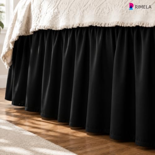 Black Bed Skirt Queen Size 12 Inch Drop, Elastic Wrap Around Bedskirt