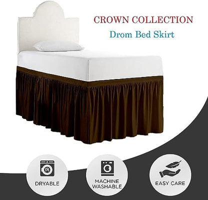 Crown Collection 30 Inch Drop Twin XL Size Dorm Bed Solid Bed Skirt Stylish Ruffled Pattern Split Corner Easy Fit Easy Care Fade & Wrinkle Resistant- Micorfiber Fit