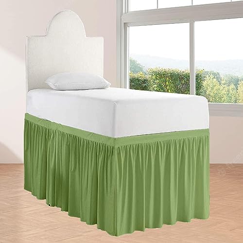 Full XL 42" Inch Drop Long Dorm Bed Skirt, Ruffled Pattern College Dorm Room Bed Skirts, Split Corner, Easy Care, No Wrinkle Microfiber Bed Skirt