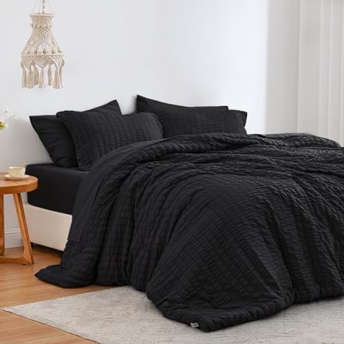 Love's cabin Seersucker Black Queen Comforter Set